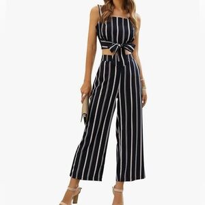 Sleeveless tube cropped cami and pants navy blue size L